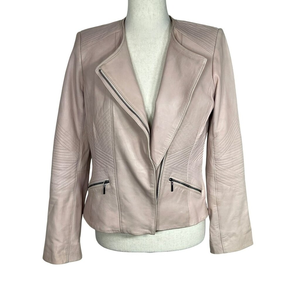 ADRIENNE VITTADINI Asymmetric Zip Leather Moto Jacket Pink Sz S